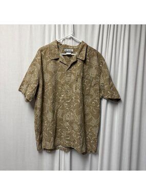 Columbia Khaki Floral Button-Up Shirt Mens Size XXL Cotton Short Sleeve Casual